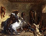 Arab Horses Fighting in a Stable by Eugene Delacroix